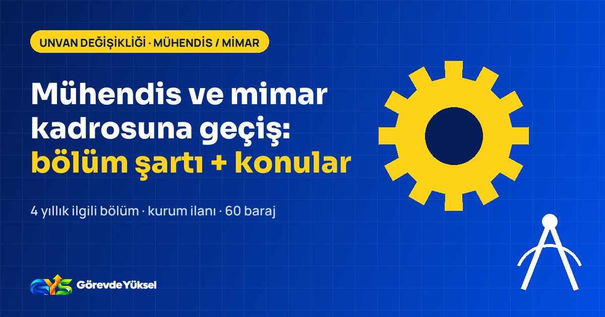 Mühendis ve mimar kadrosuna unvan değişikliği yazılı kapak görseli: dişli ve pergel ikonu