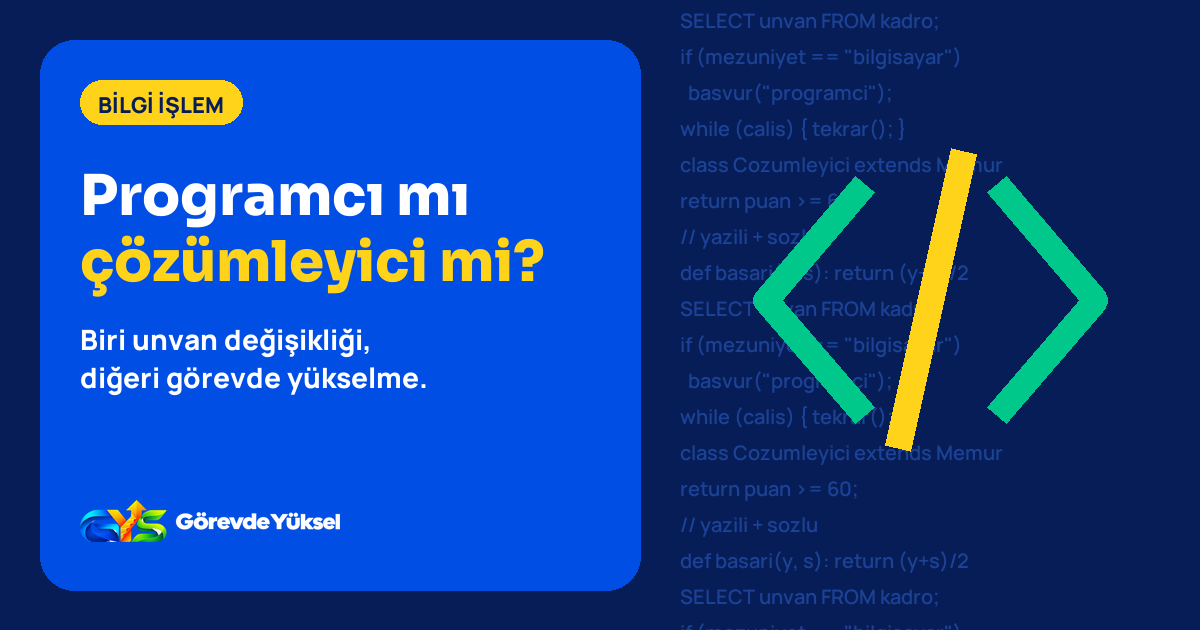 Programcı ve çözümleyici kadrosu karşılaştırma kapak görseli: kod parantezi ikonu