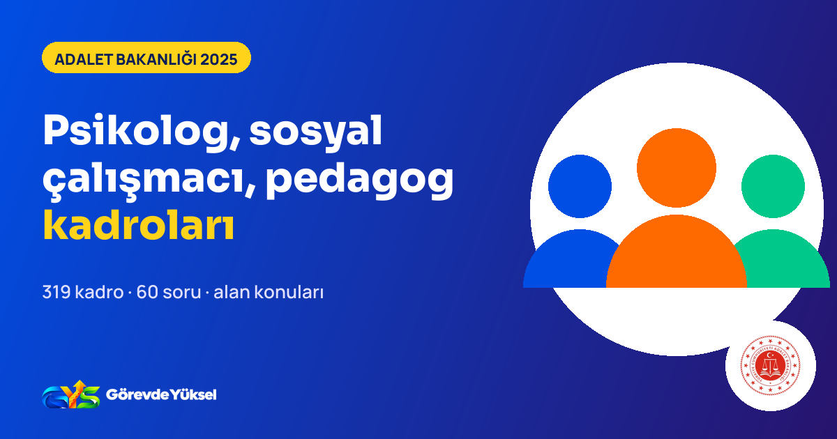 Psikolog, sosyal çalışmacı ve pedagog unvan değişikliği kapak görseli: kişi ikonları ve Adalet Bakanlığı logosu