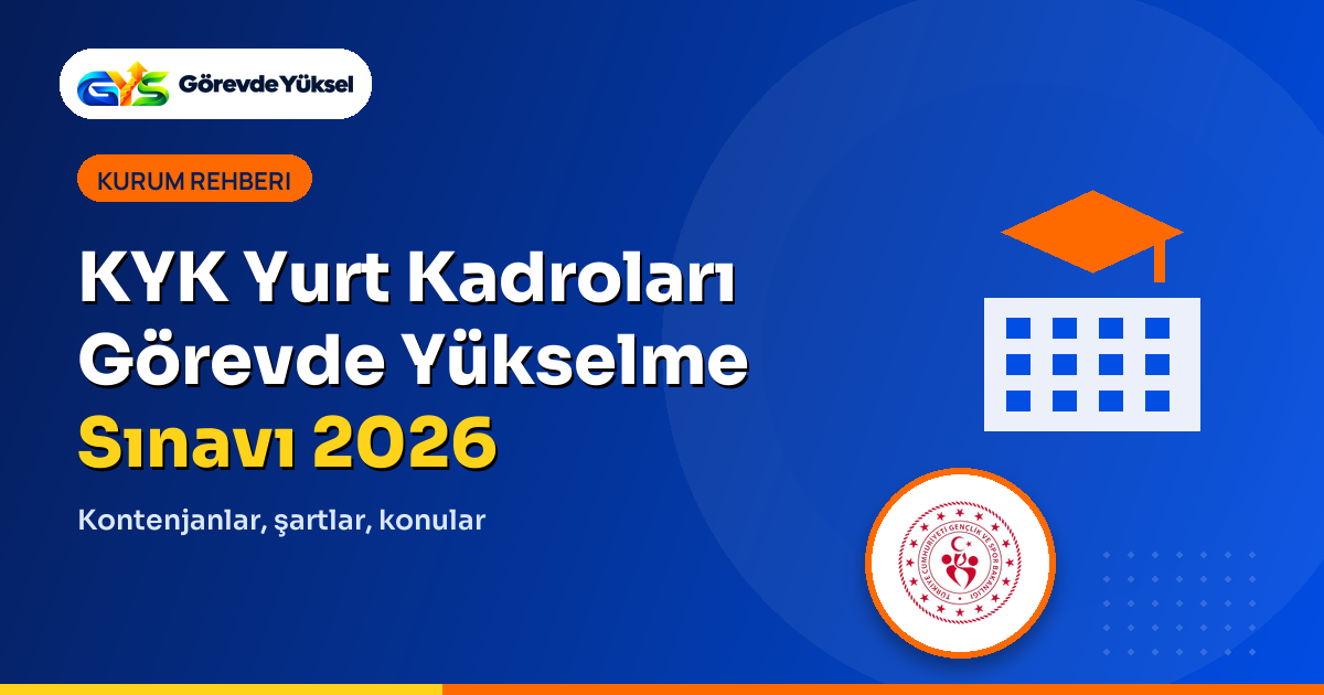 KYK yurt kadroları görevde yükselme rehberi kapak görseli: yurt binası ikonu ve Gençlik ve Spor Bakanlığı logosu
