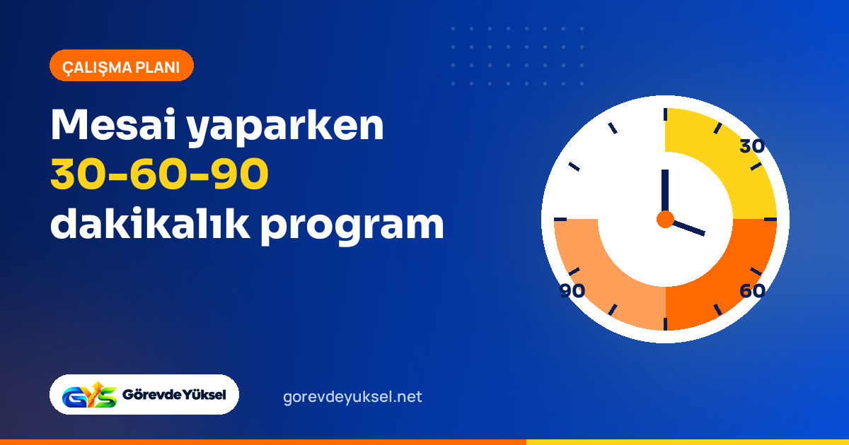 30, 60 ve 90 dakikalık dilimlere ayrılmış saat illüstrasyonuyla mesai yaparken çalışma programı kapağı