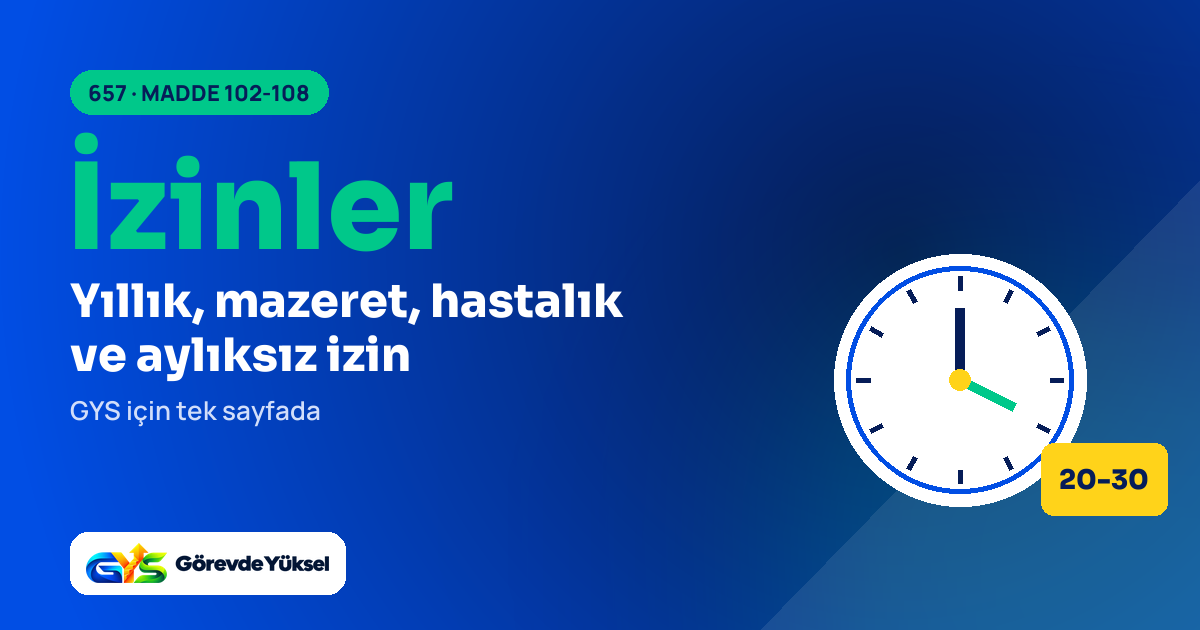 657 sayılı Kanun memur izinleri kapak görseli, saat ve 20-30 gün yıllık izin rozeti