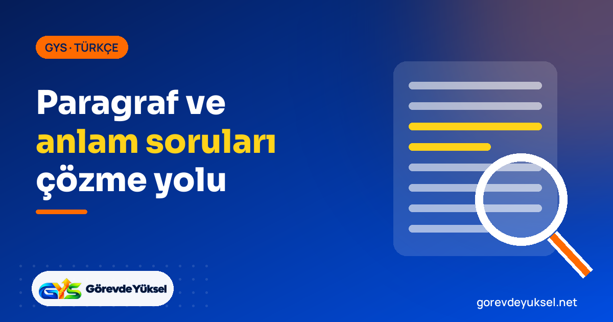 Paragraf ve anlam soruları çözme yolu kapak görseli; vurgulanmış metin satırları ve büyüteç