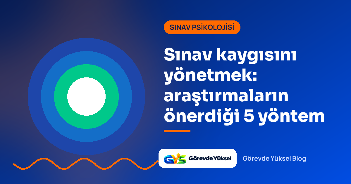İç içe sakin halkalar ve dalga çizgisiyle "Sınav kaygısını yönetmek" başlıklı kapak