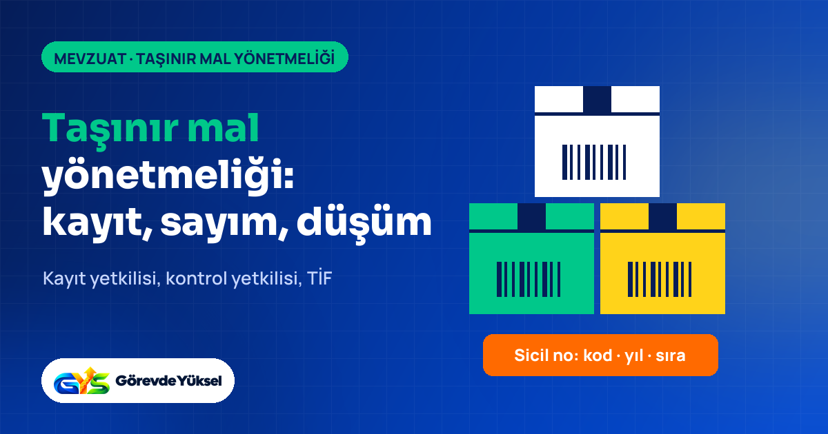 Barkodlu kutular ve sicil numarası etiketiyle Taşınır Mal Yönetmeliği kapak görseli
