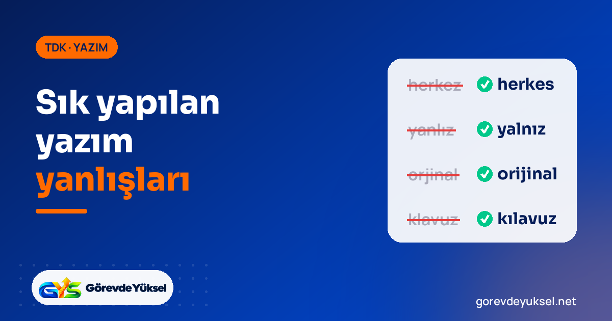 Sık yapılan yazım yanlışları kapak görseli; herkez-herkes, yanlız-yalnız gibi yanlış ve doğru yazımlar