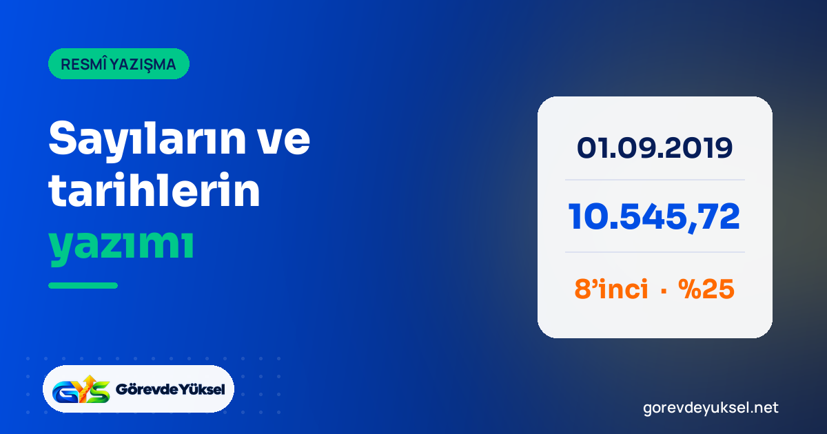 Sayıların ve tarihlerin yazımı kapak görseli; 01.09.2019, 10.545,72 ve 8'inci örnekleri