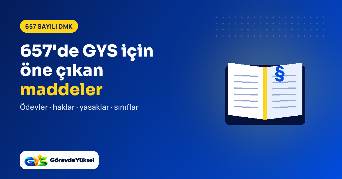 657 sayılı Devlet Memurları Kanunu GYS için öne çıkan maddeler kapak görseli, açık kanun kitabı çizimi