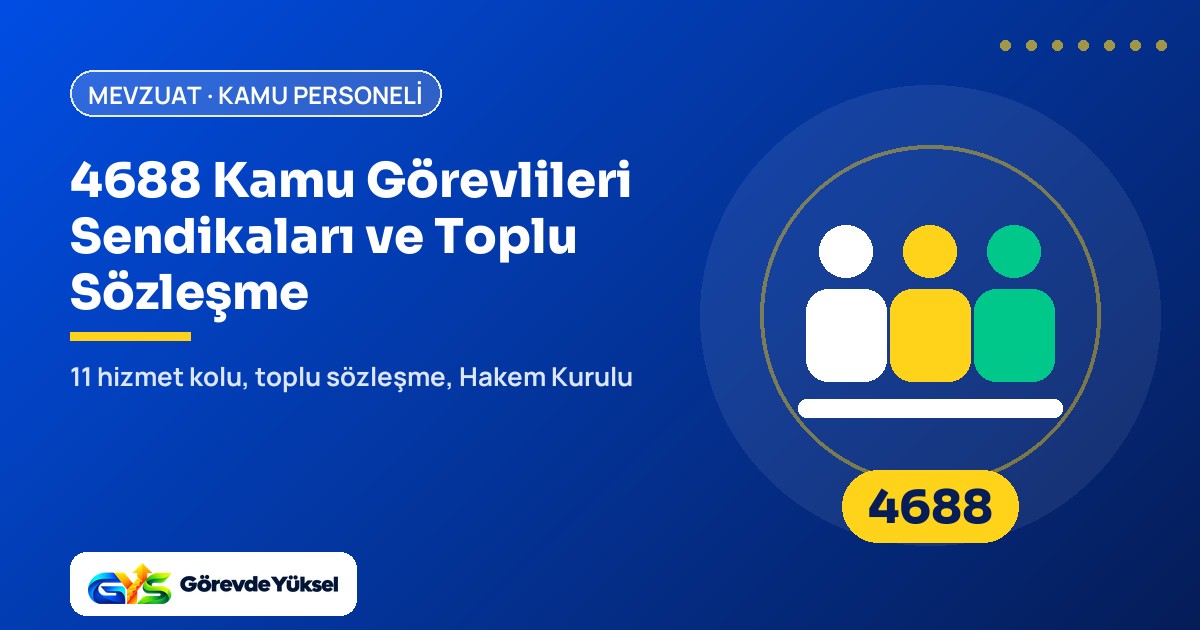 4688 sayılı Kamu Görevlileri Sendikaları ve Toplu Sözleşme Kanunu kapak görseli: üç kişi ikonu ve 4688 rozeti