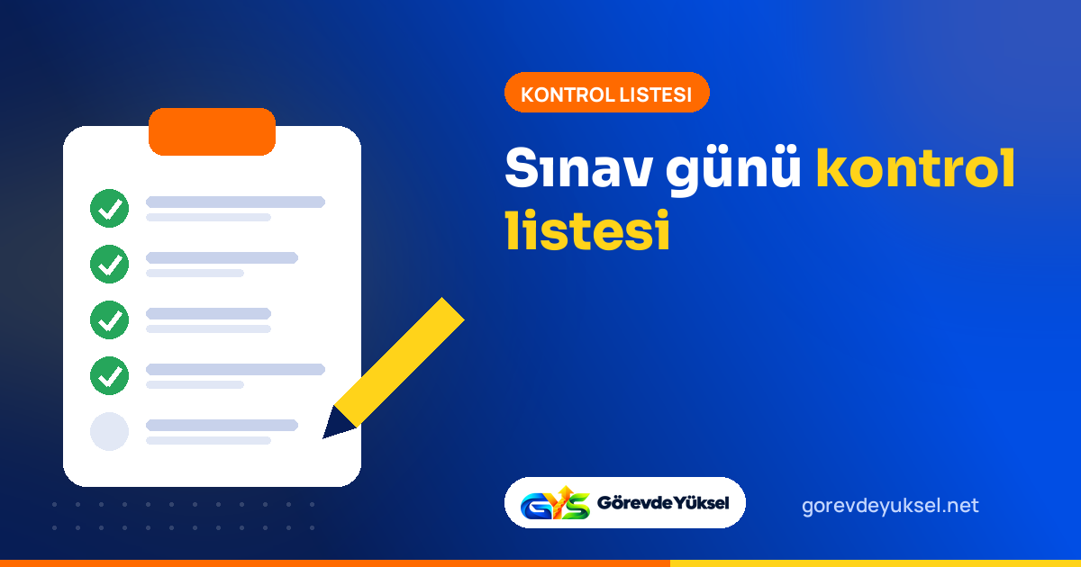 İşaretlenmiş maddeler ve kalem içeren pano illüstrasyonuyla sınav günü kontrol listesi kapağı