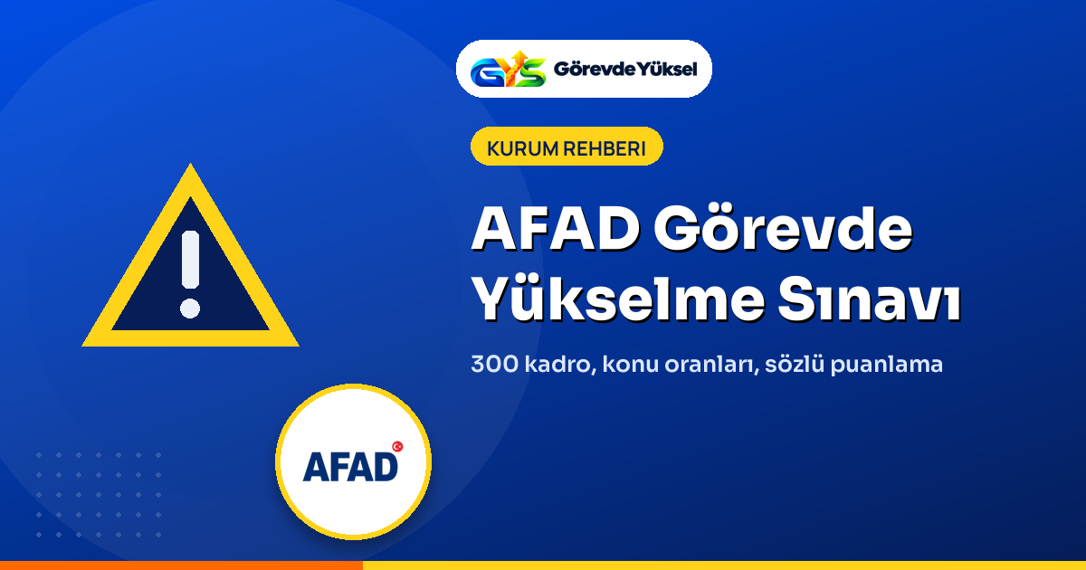 AFAD görevde yükselme sınavı rehberi kapak görseli: uyarı üçgeni ikonu ve AFAD logosu