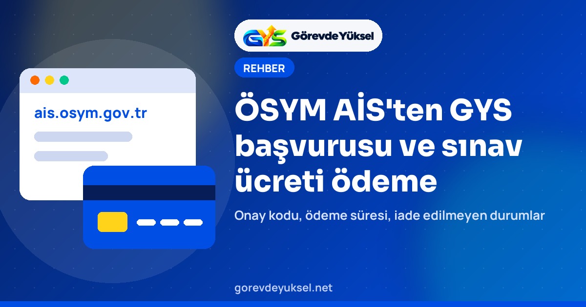 Tarayıcı penceresi ve banka kartı çizimiyle ÖSYM AİS başvurusu ve sınav ücreti ödeme kapak görseli