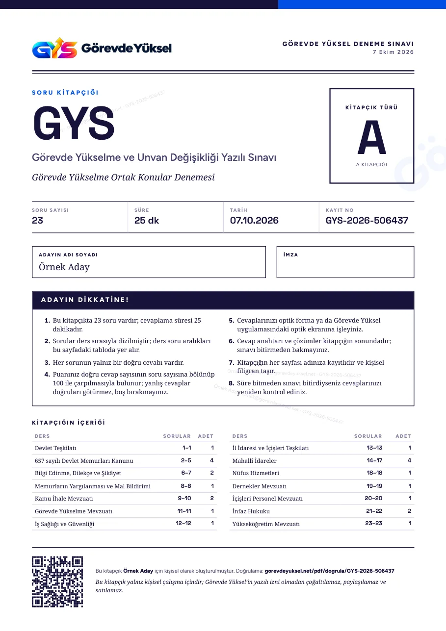 Görevde Yüksel PDF oluşturucuyla hazırlanmış görevde yükselme soru kitapçığının kapağı